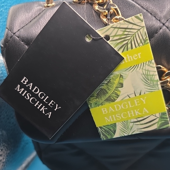 Badgley Mischka Black Quilted Crossbody with Gold Chain - Picture 3 of 5